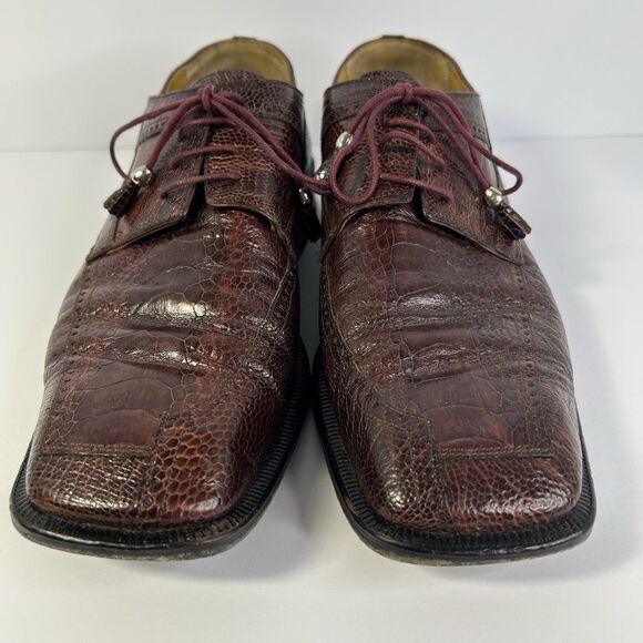 David Eden Mens 10.5 Brown Leather Lace Up Dress Derby Handmade Reptile Square main image 6